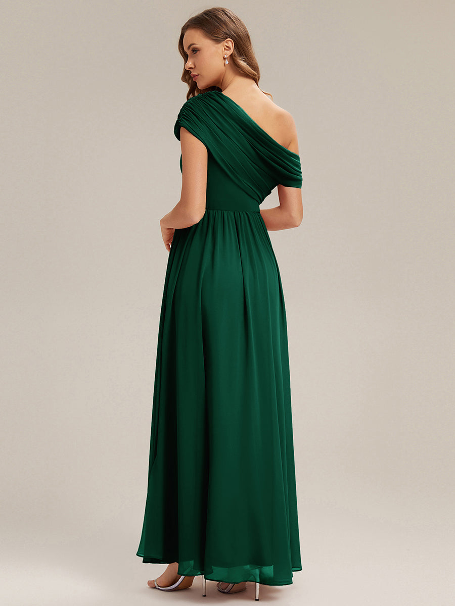 Gathered Chiffon Off the Shoulder Dress #color_Dark Green