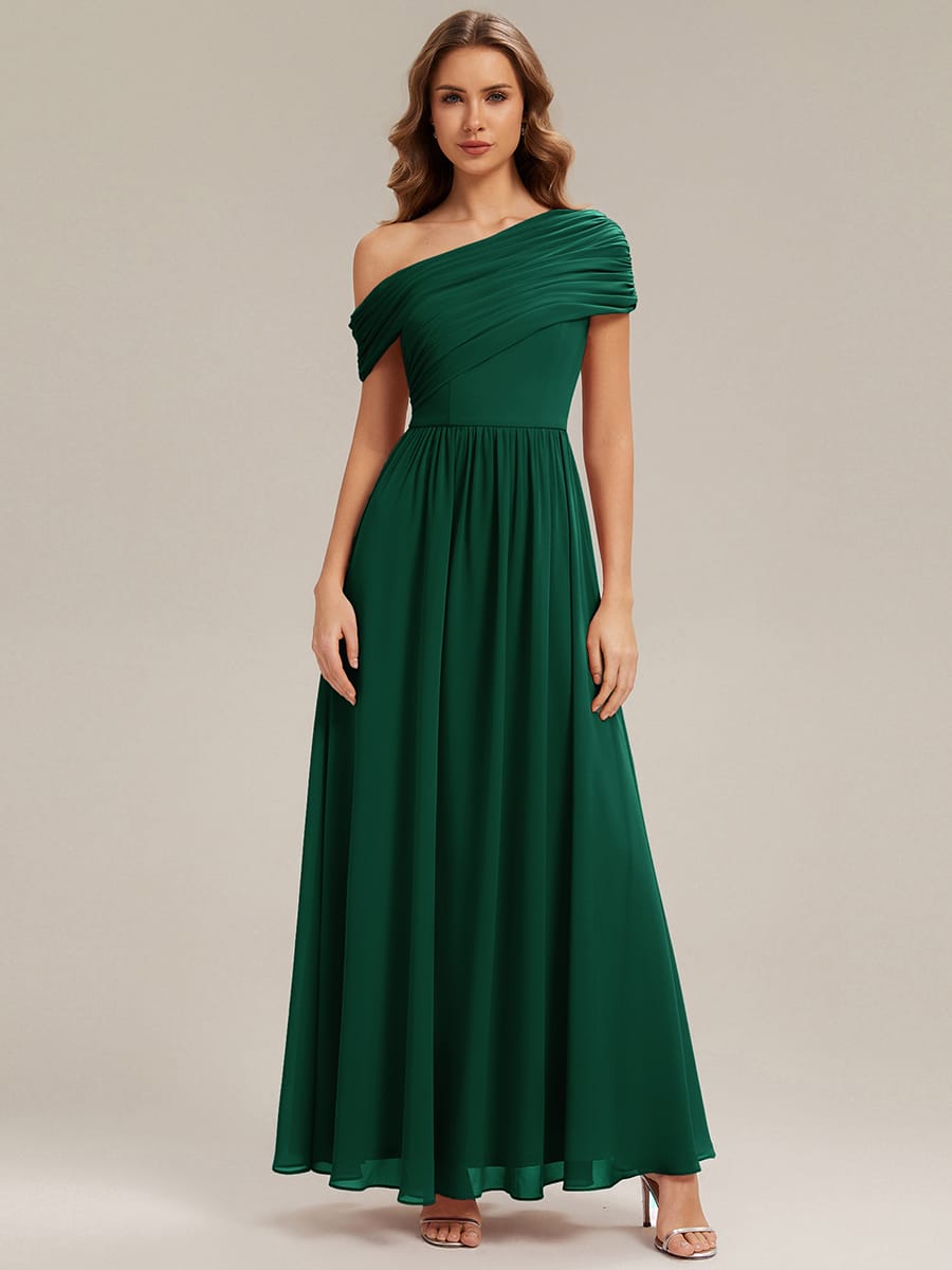 Gathered Chiffon Off the Shoulder Dress #color_Dark Green