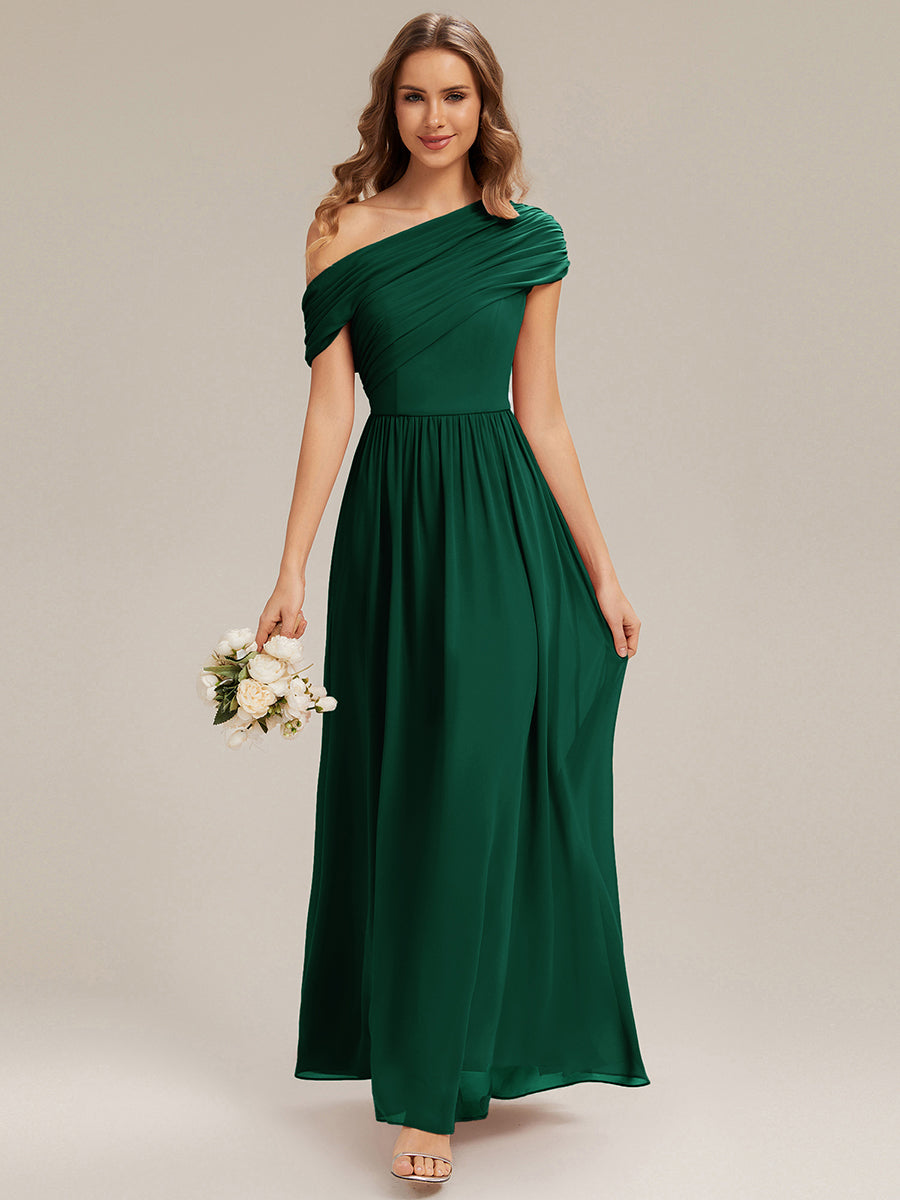 Gathered Chiffon Off the Shoulder Dress #color_Dark Green