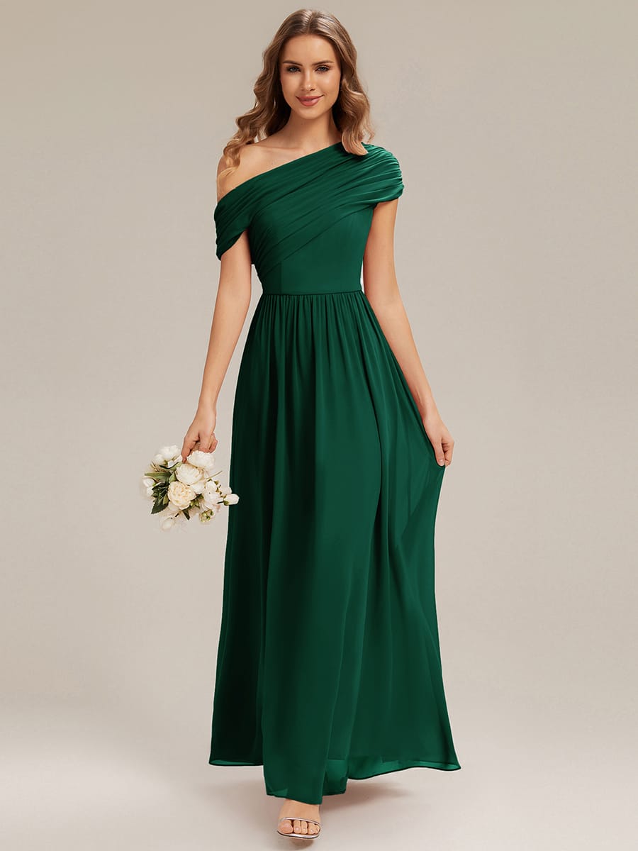 Gathered Chiffon Off the Shoulder Dress #color_Dark Green