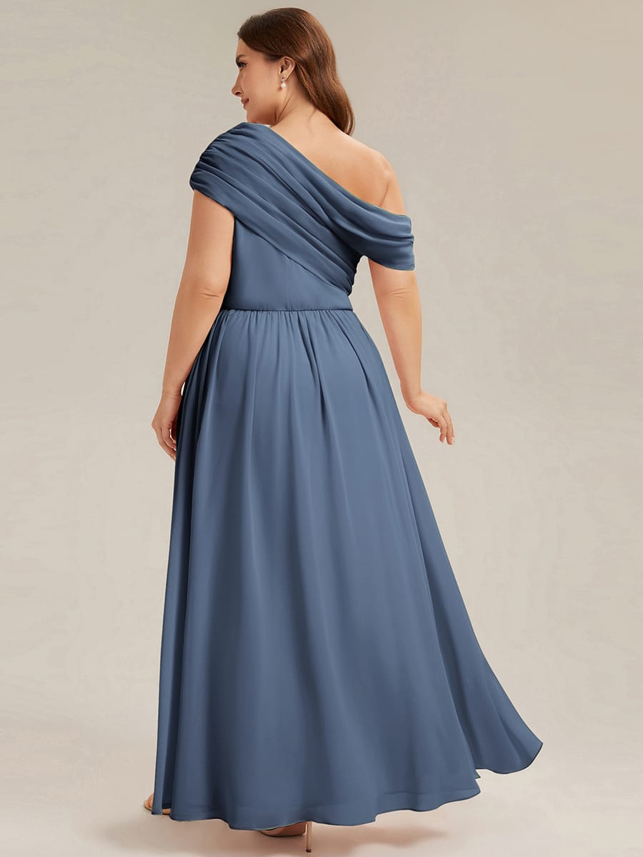 Gathered Chiffon Off the Shoulder Dress #color_Dusty Blue