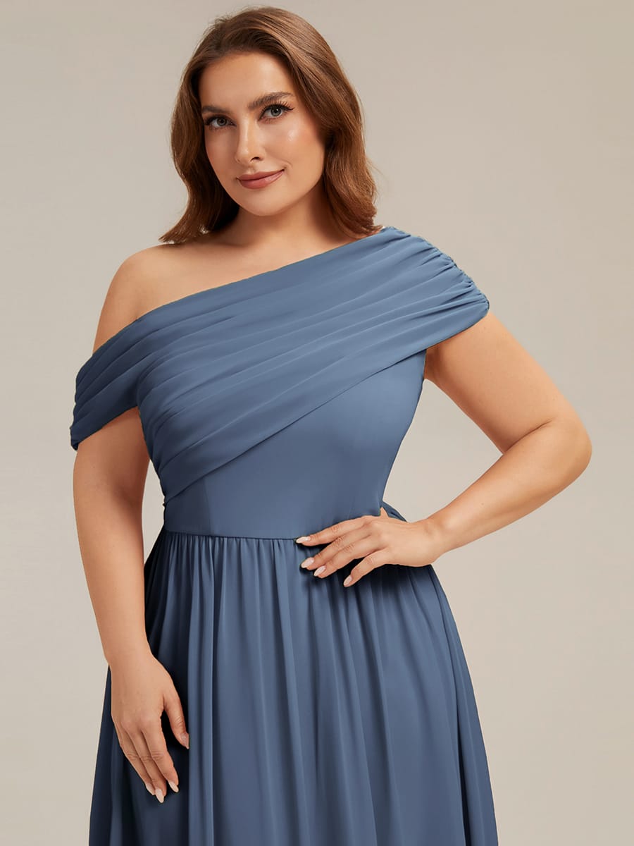 Gathered Chiffon Off the Shoulder Dress #color_Dusty Blue