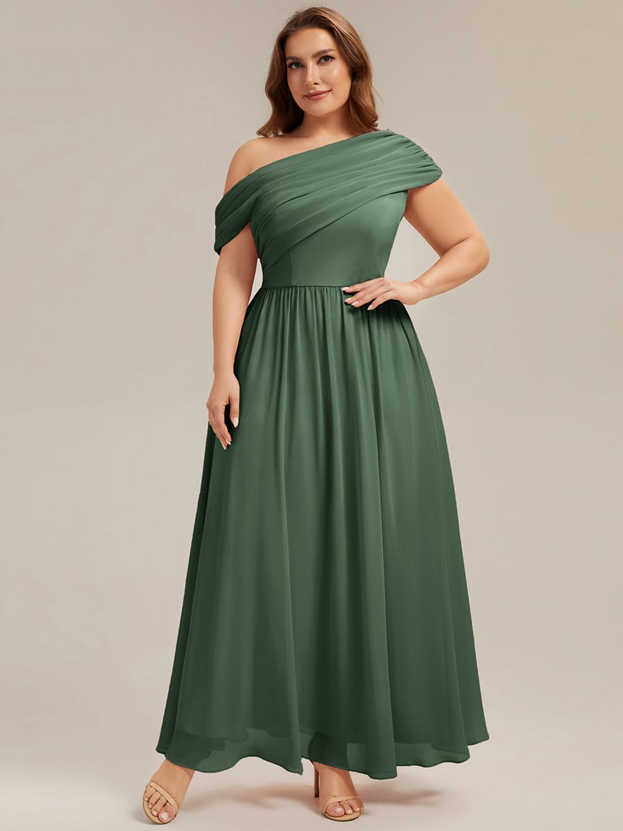 Gathered Chiffon Off the Shoulder Dress #color_Eucalyptus Green