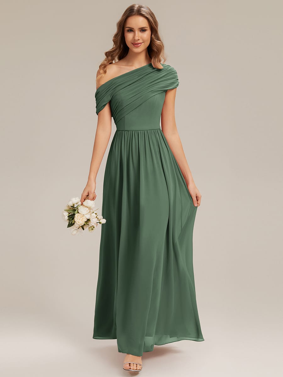 Gathered Chiffon Off the Shoulder Dress #color_Eucalyptus Green