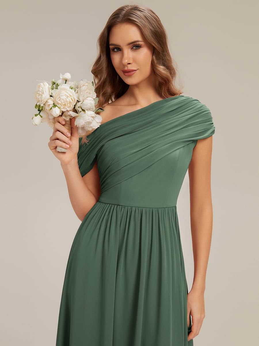 Gathered Chiffon Off the Shoulder Dress #color_Eucalyptus Green