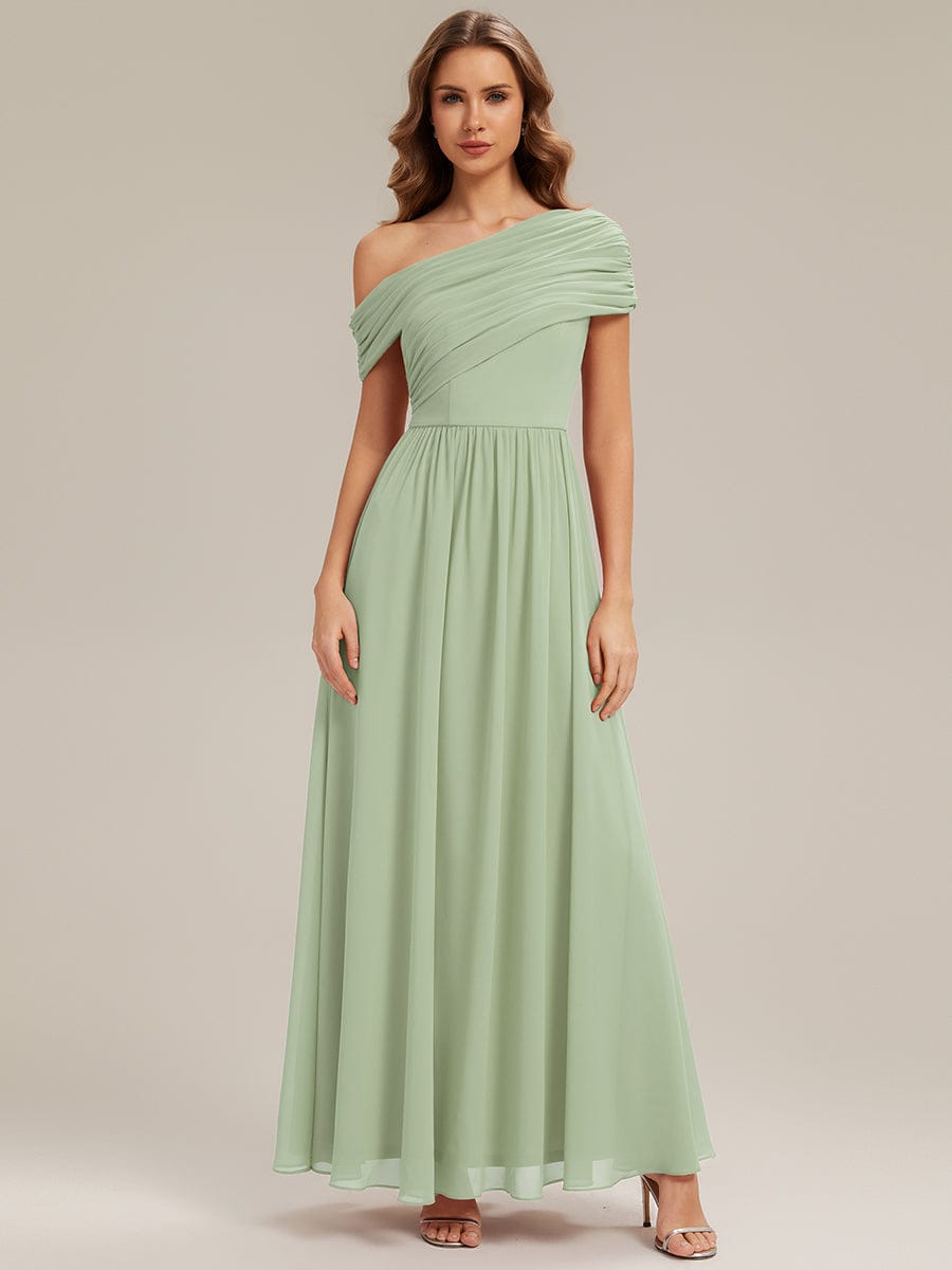 Gathered Chiffon Off the Shoulder Dress #color_Mint Green