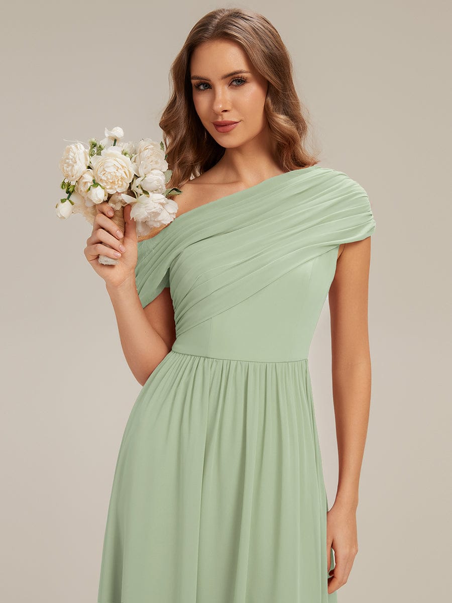 Gathered Chiffon Off the Shoulder Dress #color_Mint Green