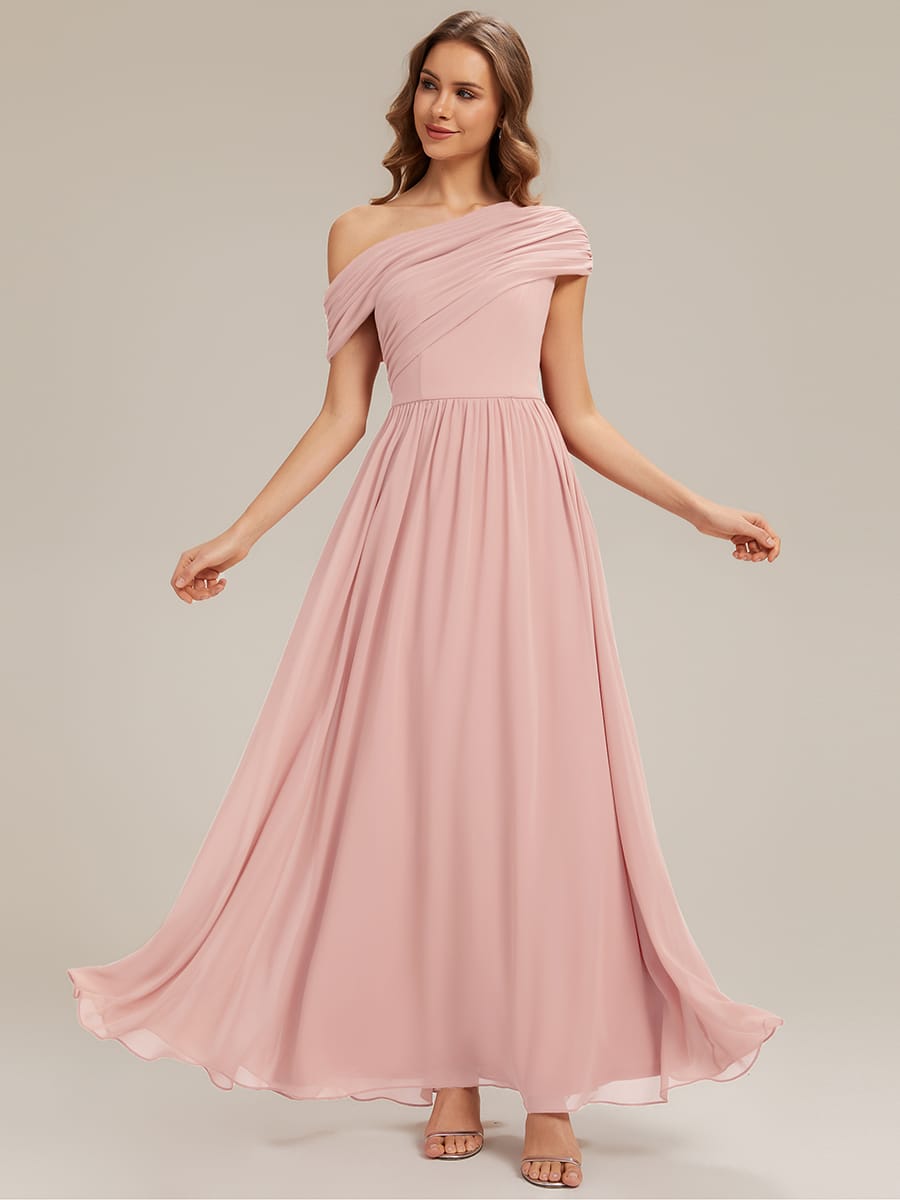 Gathered Chiffon Off the Shoulder Dress #color_Pink