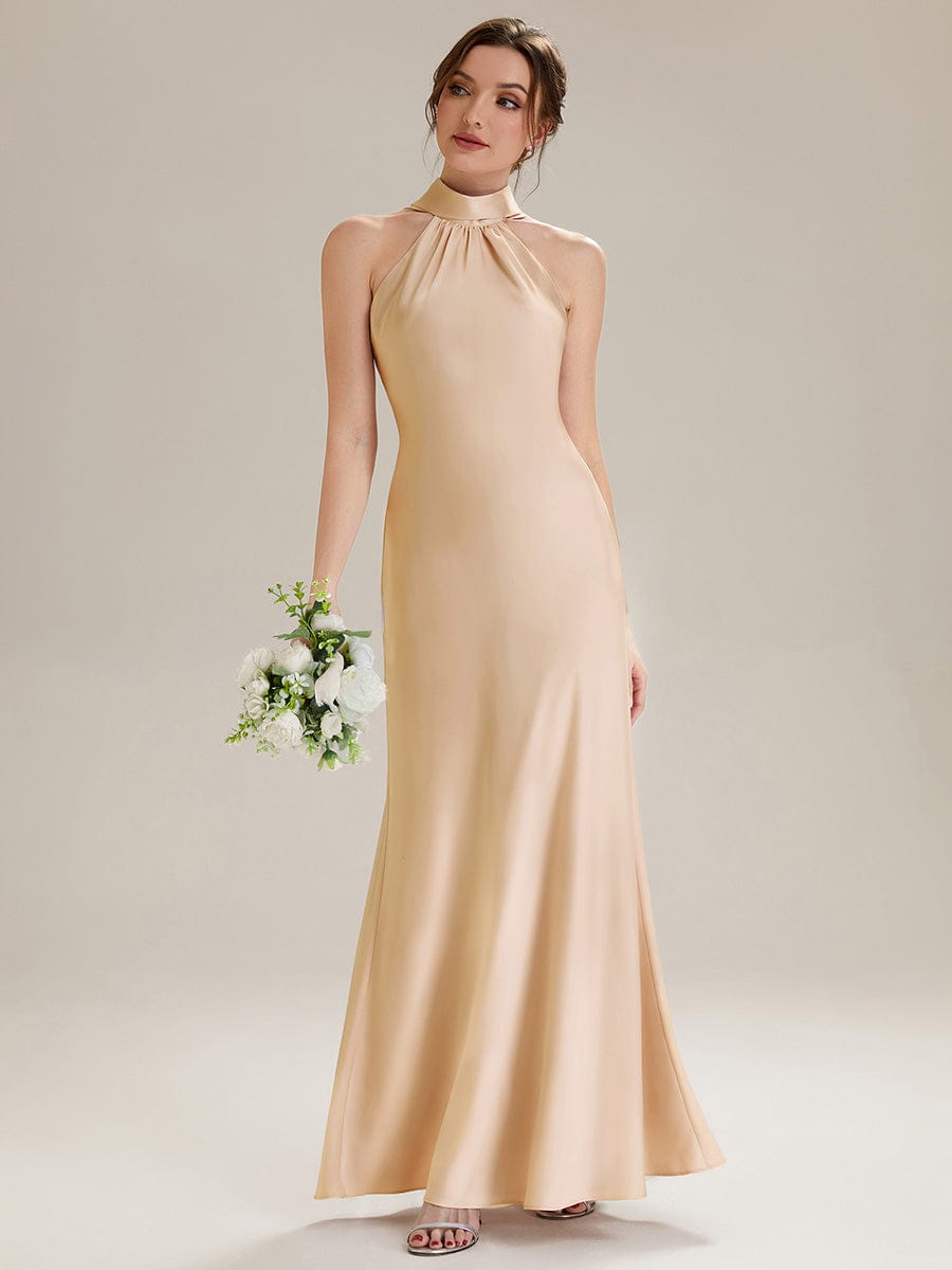 Flowing Ribbons Satin Sleeveless Dress #color_Champagne