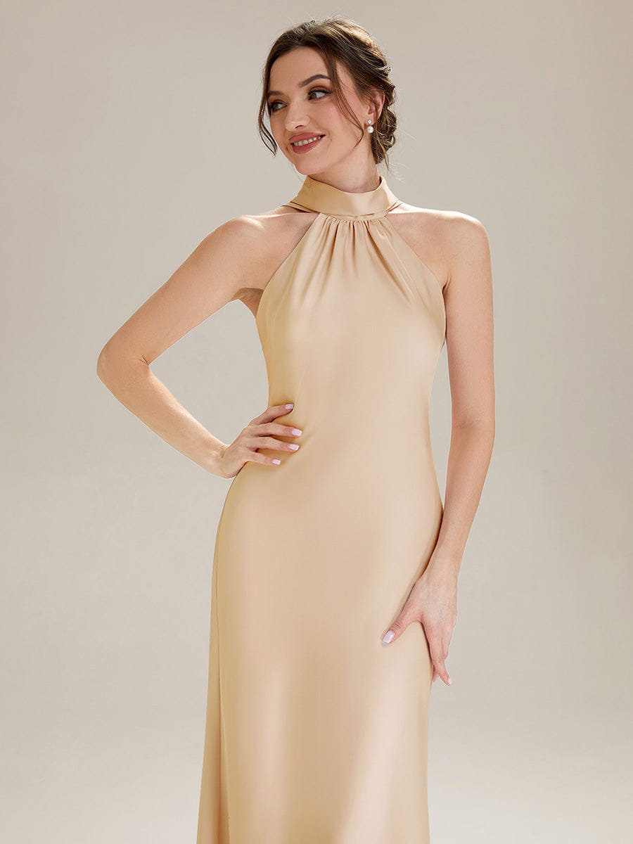 Flowing Ribbons Satin Sleeveless Dress #color_Champagne