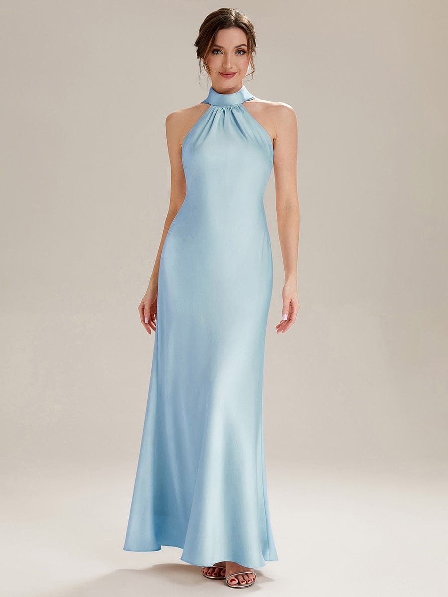 Flowing Ribbons Satin Sleeveless Dress #color_Ice Blue