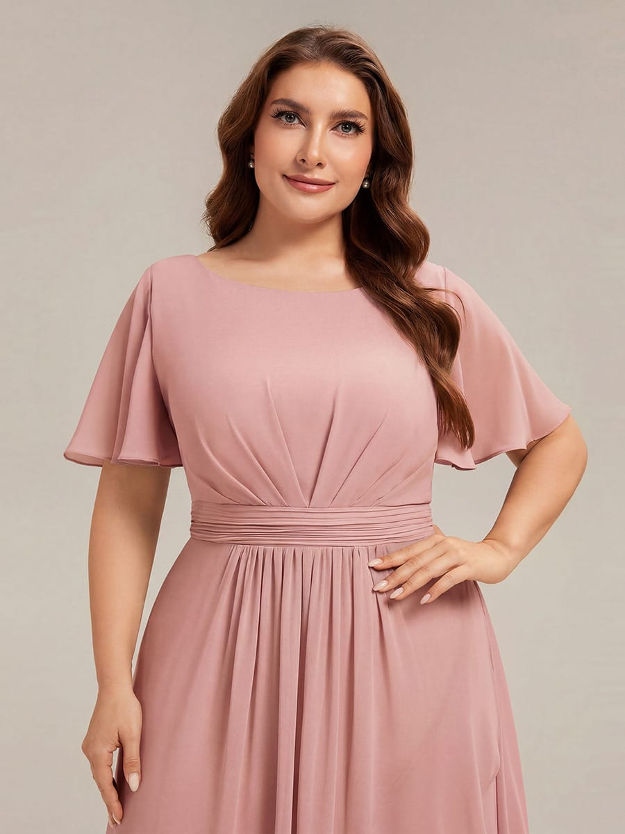 Ruched Chiffon Ruffle Sleeve Dress #color_Dusty Rose