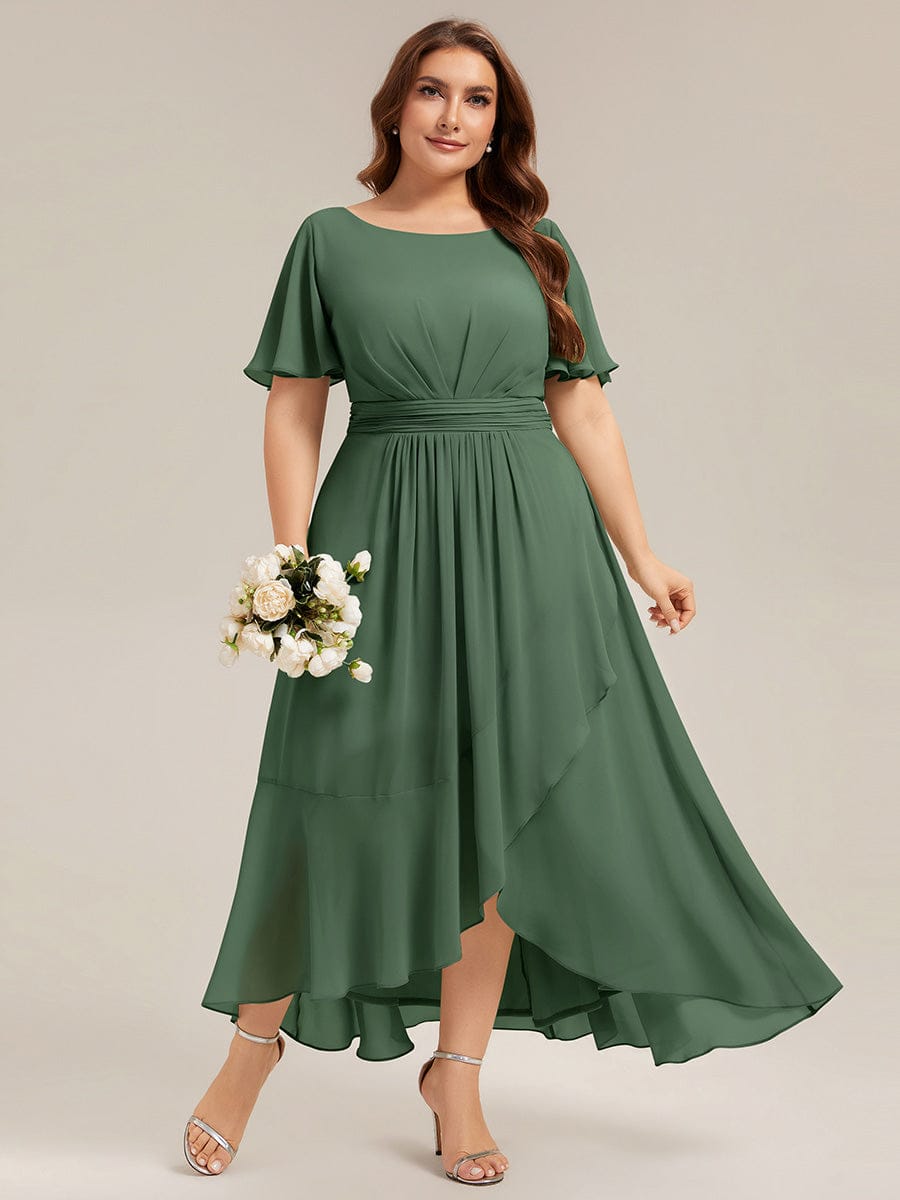 Ruched Chiffon Ruffle Sleeve Dress #color_Eucalyptus Green
