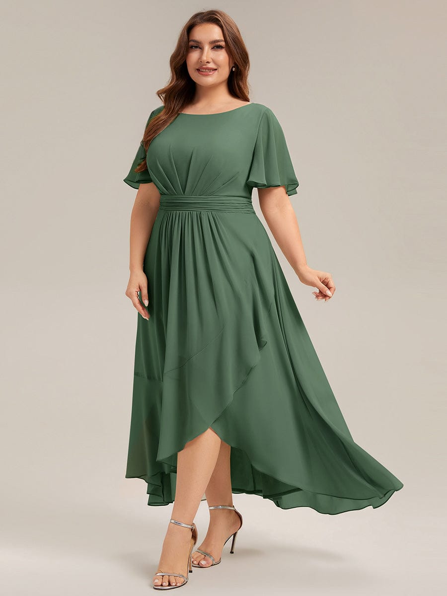 Ruched Chiffon Ruffle Sleeve Dress #color_Eucalyptus Green