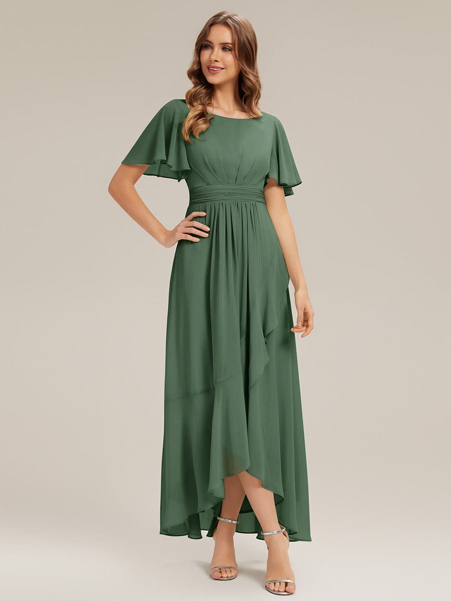 Ruched Chiffon Ruffle Sleeve Dress #color_Eucalyptus Green