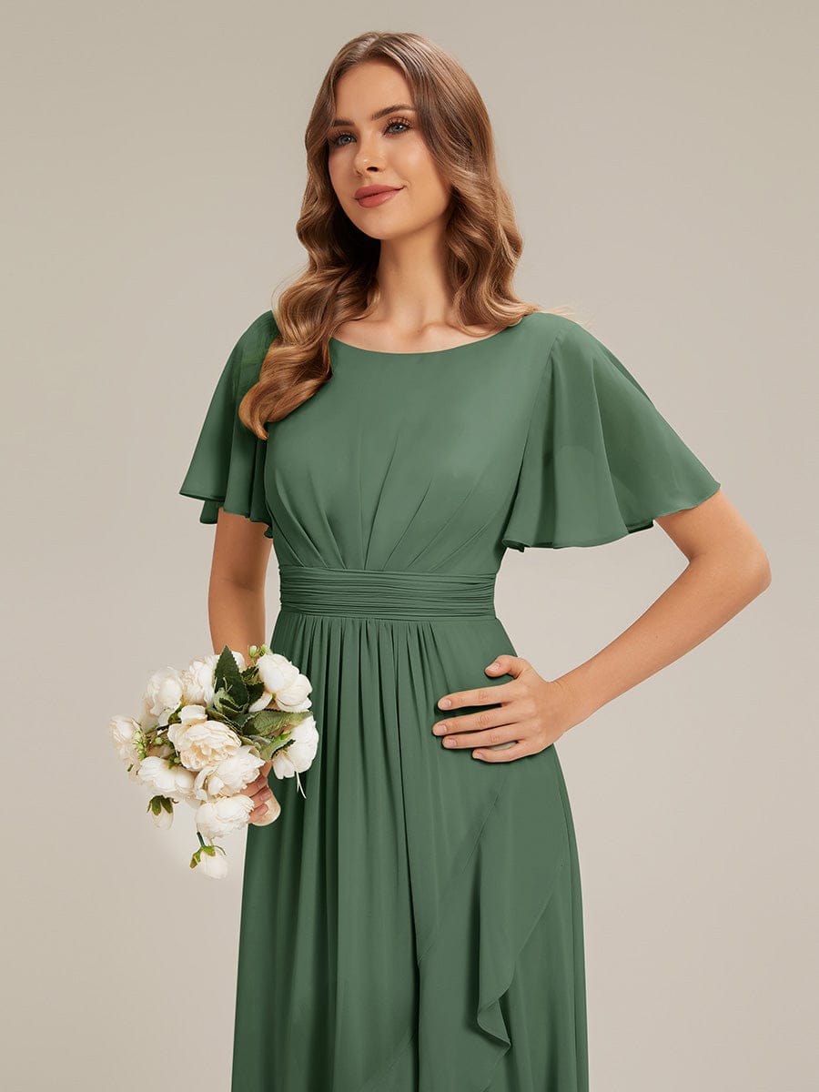 Ruched Chiffon Ruffle Sleeve Dress #color_Eucalyptus Green