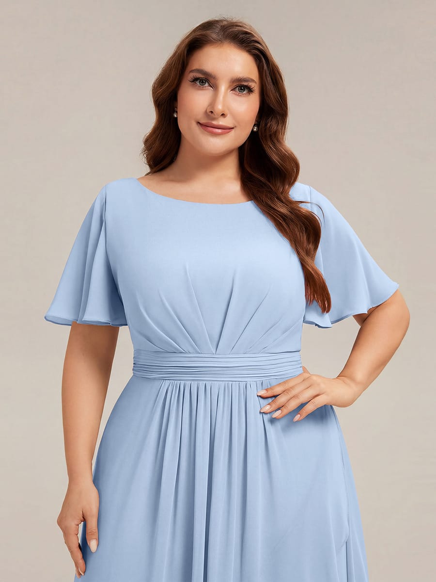 Ruched Chiffon Ruffle Sleeve Dress #color_Ice Blue