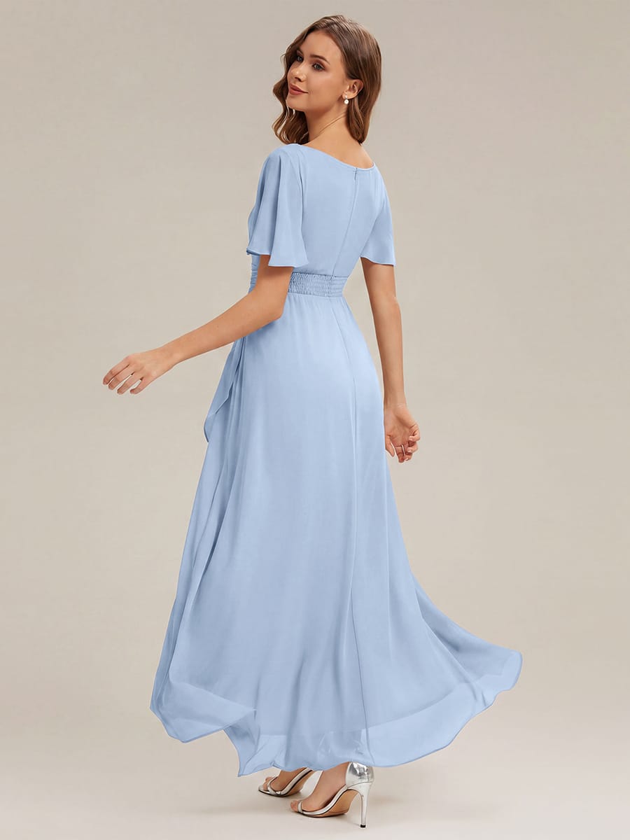Ruched Chiffon Ruffle Sleeve Dress #color_Ice Blue