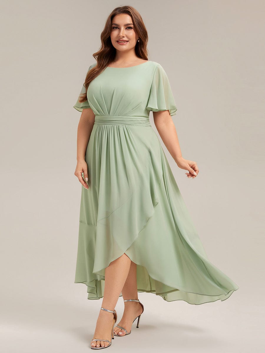 Ruched Chiffon Ruffle Sleeve Dress #color_Mint Green