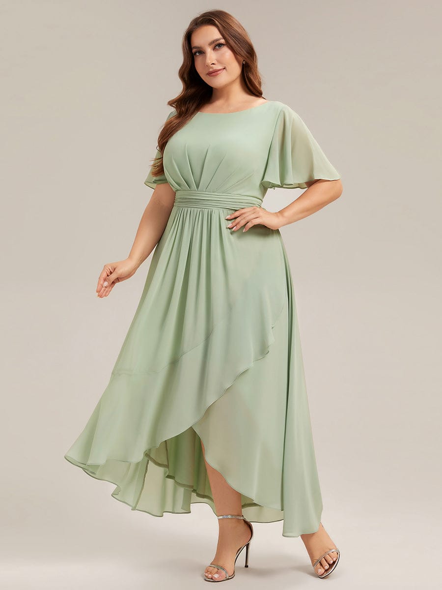 Ruched Chiffon Ruffle Sleeve Dress #color_Mint Green