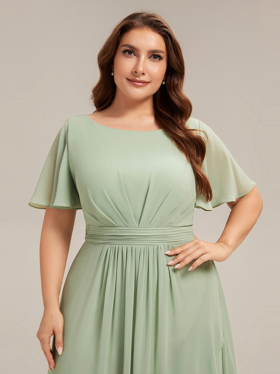 Ruched Chiffon Ruffle Sleeve Dress #color_Mint Green