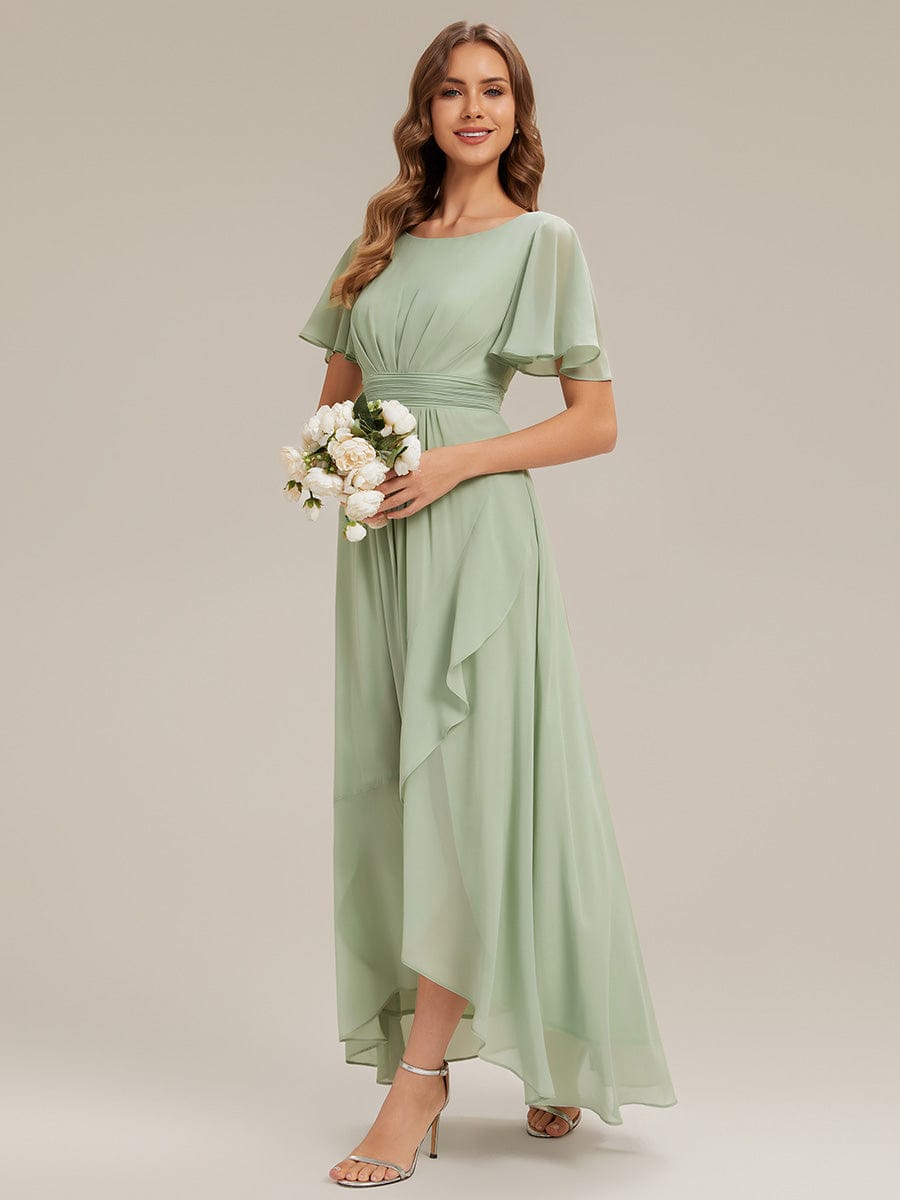 Ruched Chiffon Ruffle Sleeve Dress #color_Mint Green