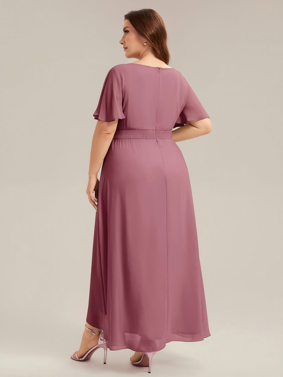 Ruched Chiffon Ruffle Sleeve Dress #color_Purple Orchid
