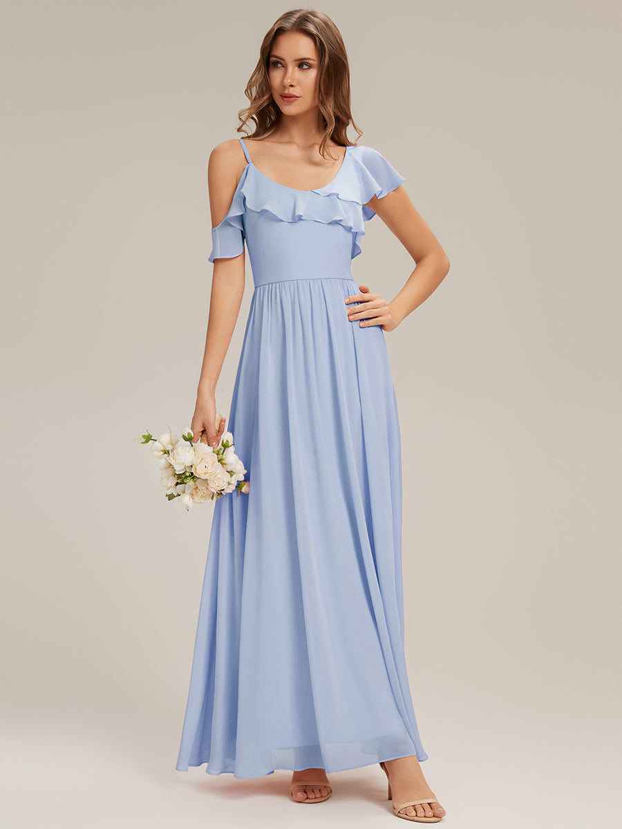 Thigh-High Slit Chiffon Ruffle Sleeve Dress #color_Ice Blue