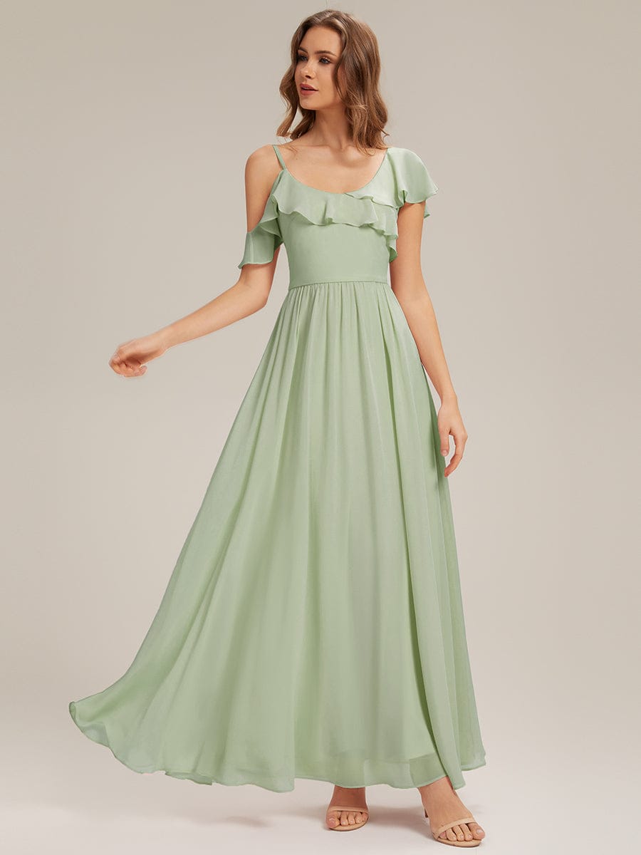 Thigh-High Slit Chiffon Ruffle Sleeve Dress #color_Mint Green