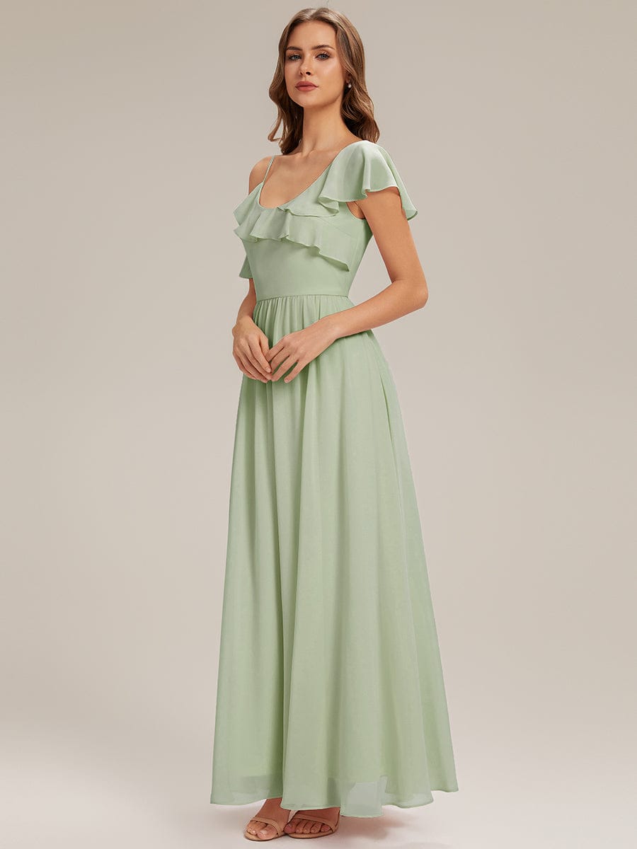 Thigh-High Slit Chiffon Ruffle Sleeve Dress #color_Mint Green