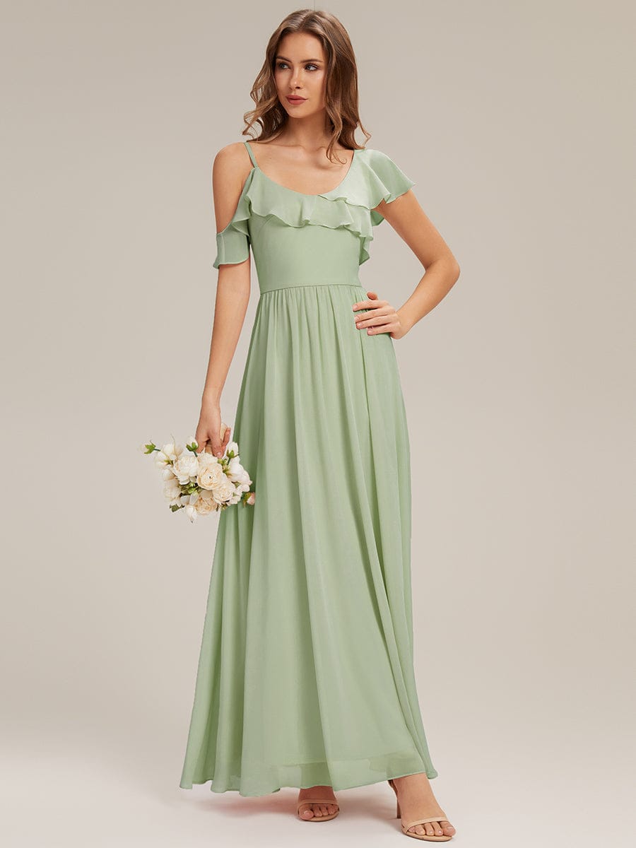 Thigh-High Slit Chiffon Ruffle Sleeve Dress #color_Mint Green