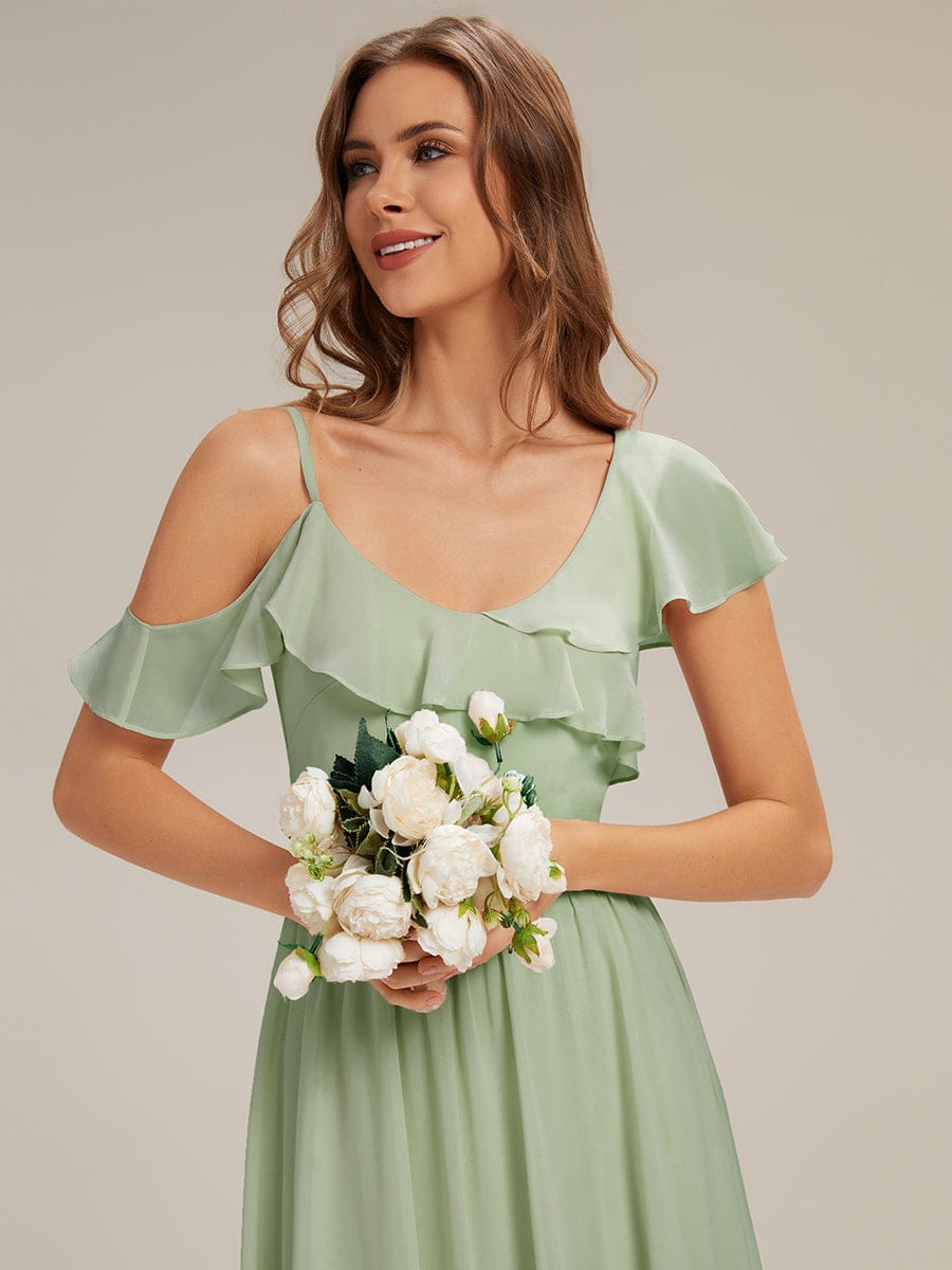 Thigh-High Slit Chiffon Ruffle Sleeve Dress #color_Mint Green