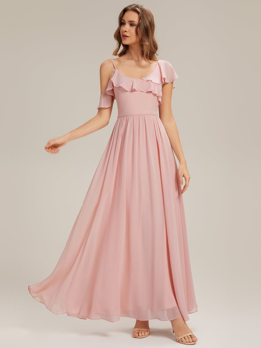 Thigh-High Slit Chiffon Ruffle Sleeve Dress #color_Pink
