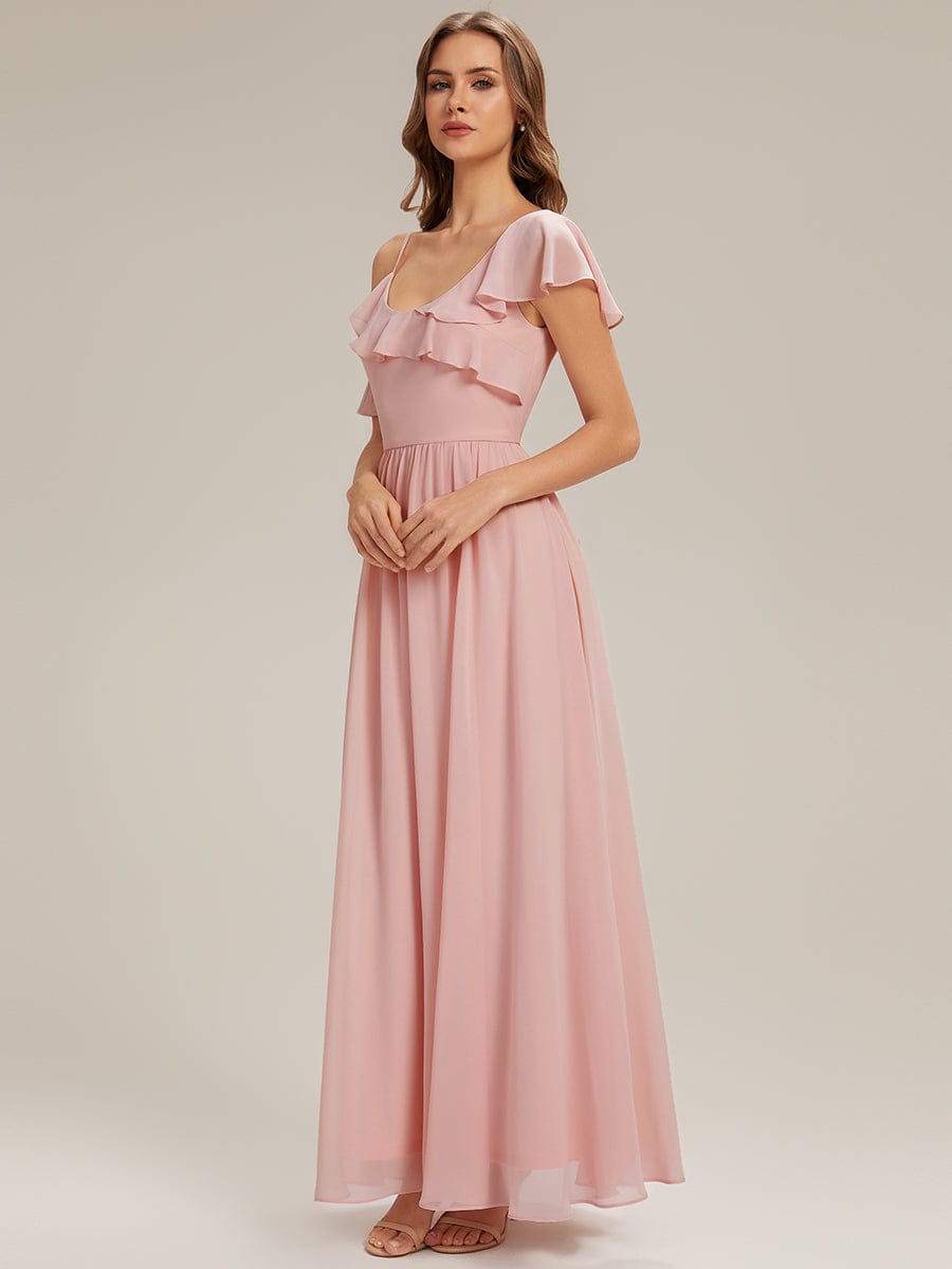 Thigh-High Slit Chiffon Ruffle Sleeve Dress #color_Pink