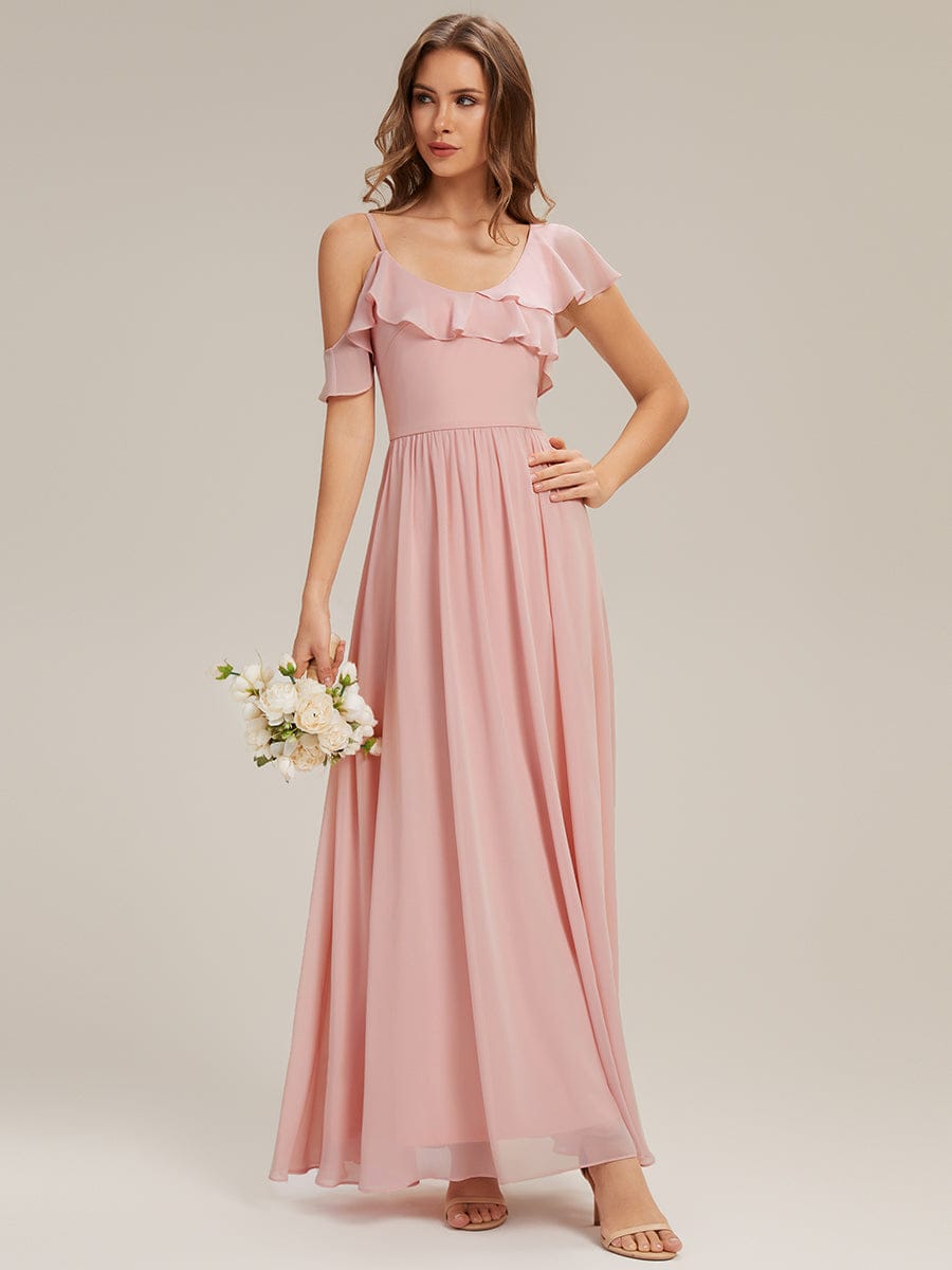 Thigh-High Slit Chiffon Ruffle Sleeve Dress #color_Pink