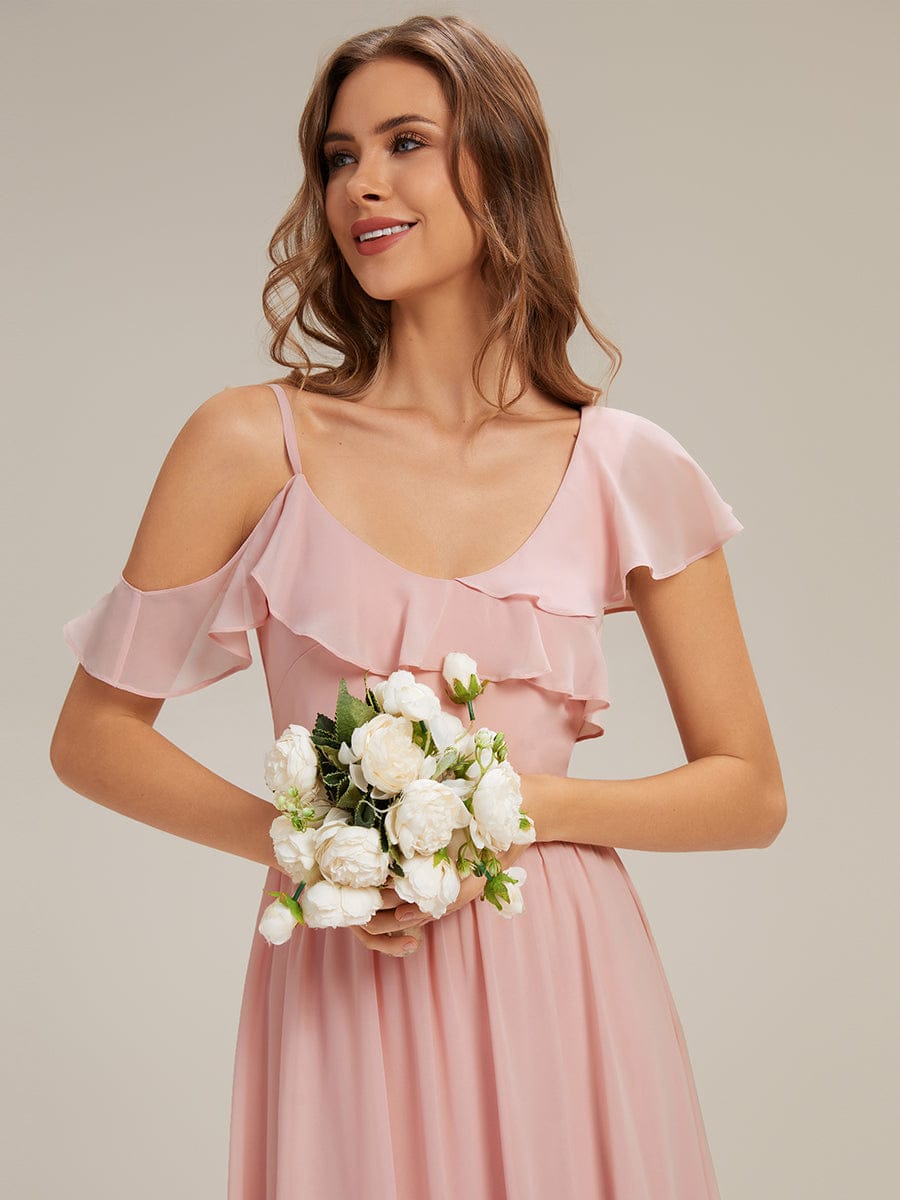 Thigh-High Slit Chiffon Ruffle Sleeve Dress #color_Pink