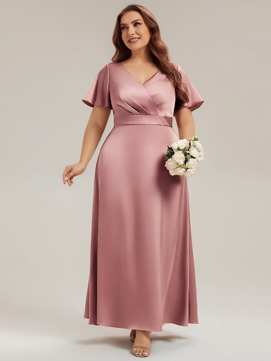 Satin Ruffle Sleeve A-Line Dress #color_Purple Orchid