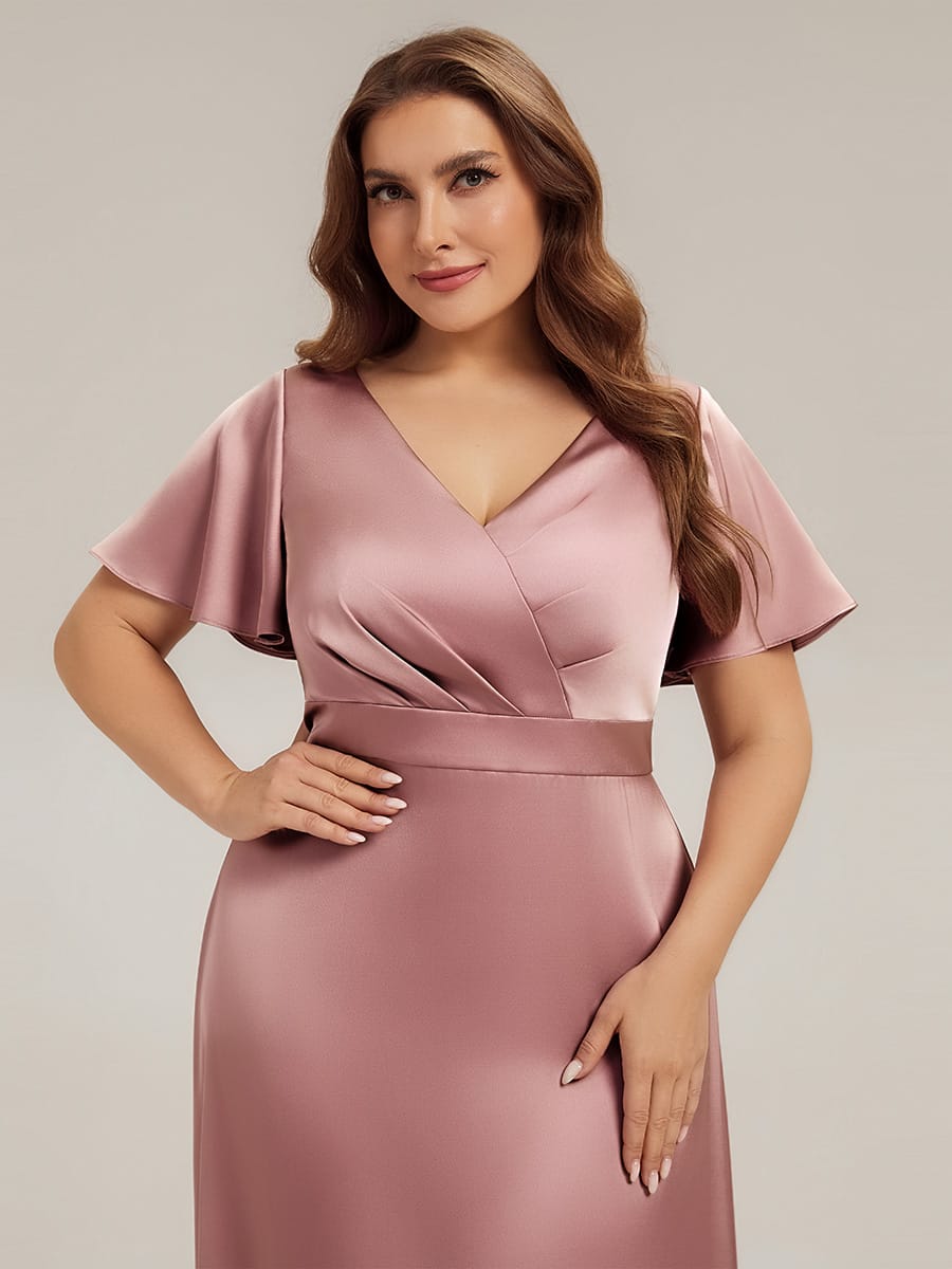 Satin Ruffle Sleeve A-Line Dress #color_Purple Orchid