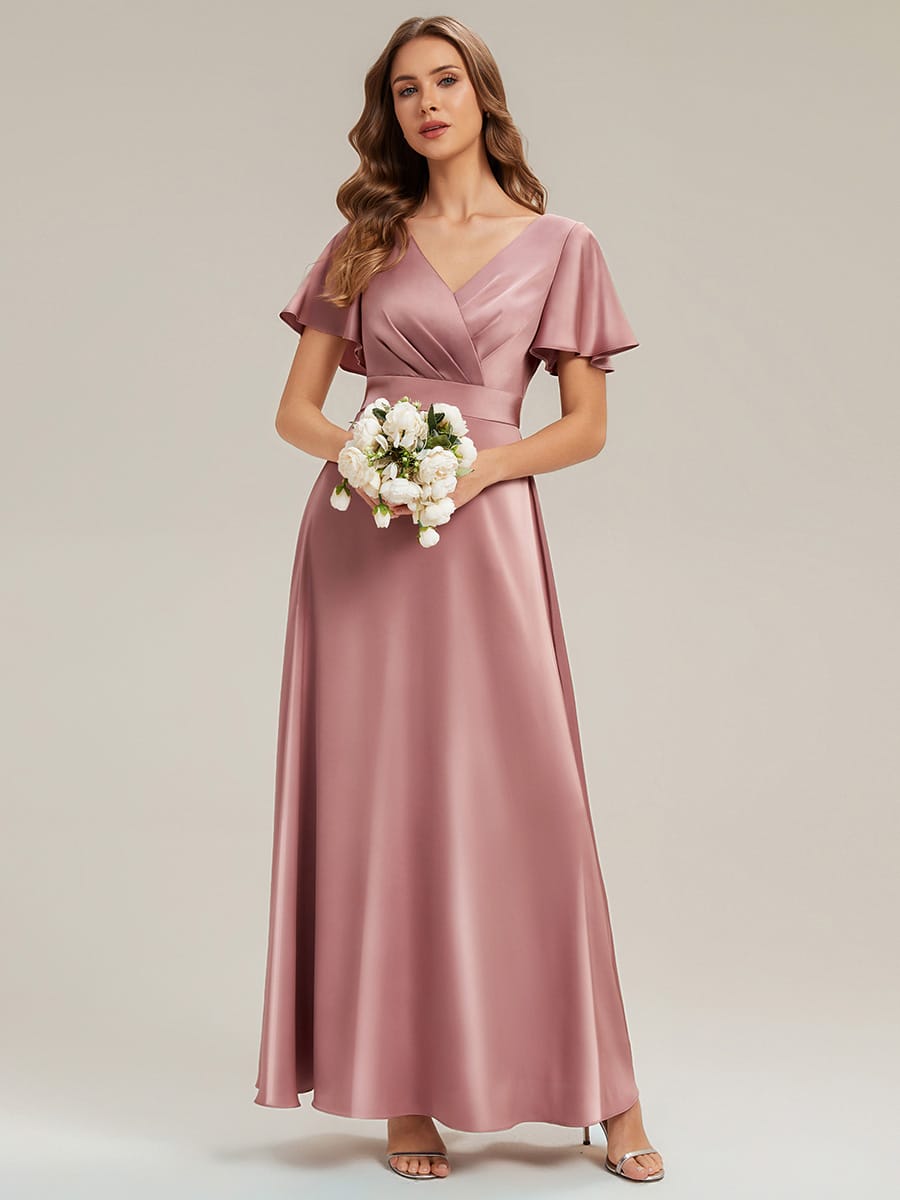 Satin Ruffle Sleeve A-Line Dress #color_Purple Orchid