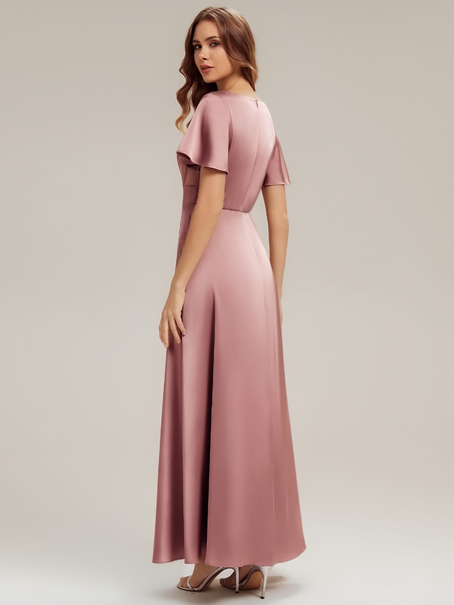Satin Ruffle Sleeve A-Line Dress #color_Purple Orchid