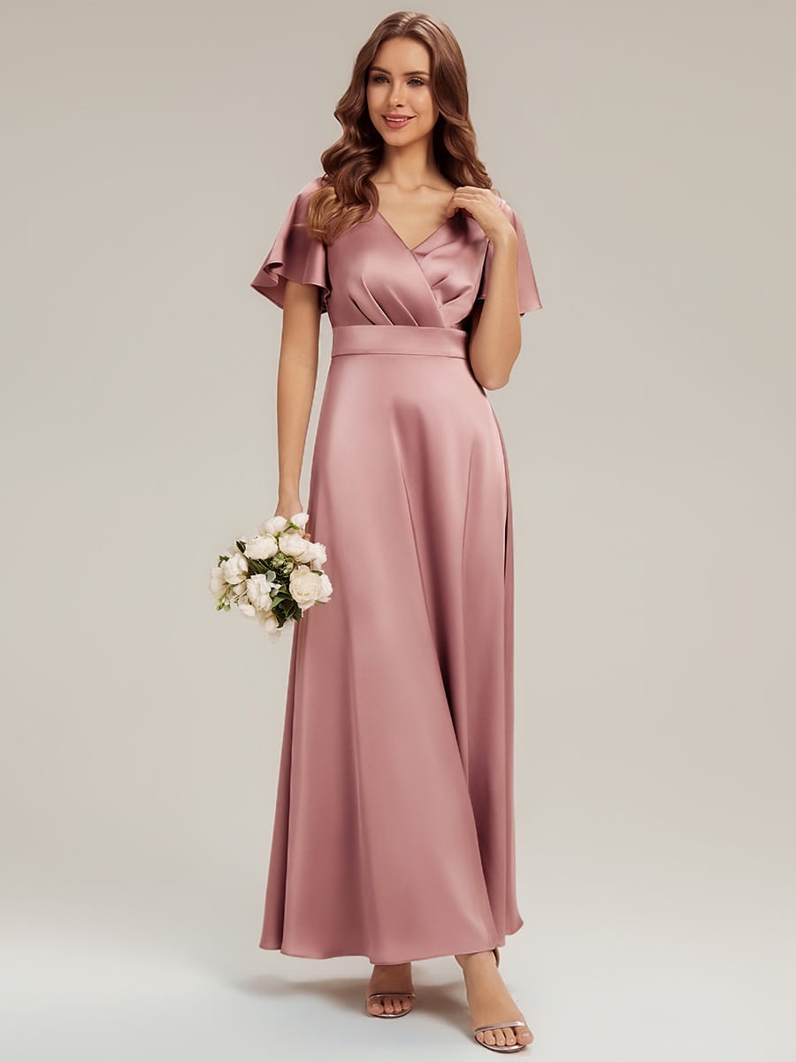 Satin Ruffle Sleeve A-Line Dress #color_Purple Orchid