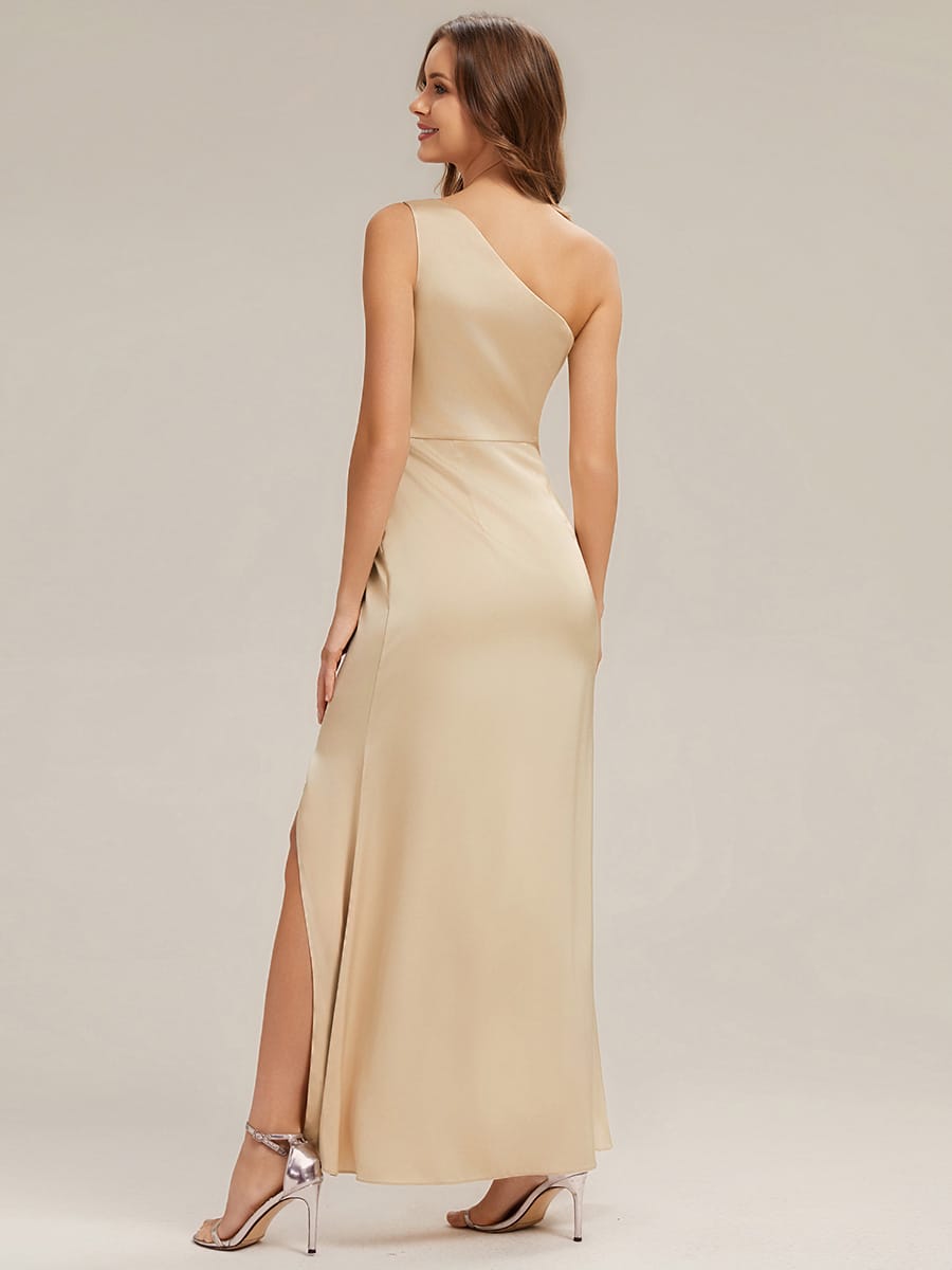 Thigh-High Slit Satin Sleeveless Dress #color_Champagne