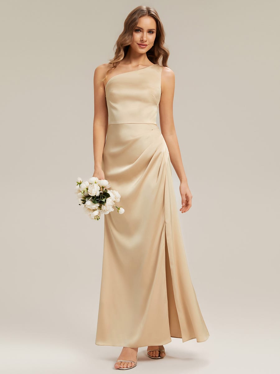 Thigh-High Slit Satin Sleeveless Dress #color_Champagne