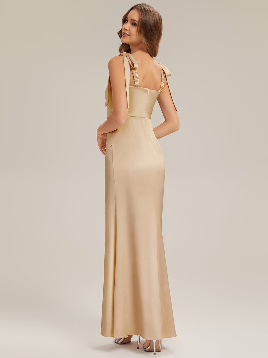 Flowing Ribbons Satin Sleeveless Dress #color_Champagne