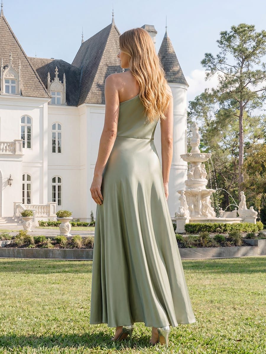 Knotted Satin Sleeveless Dress #color_Sage Green