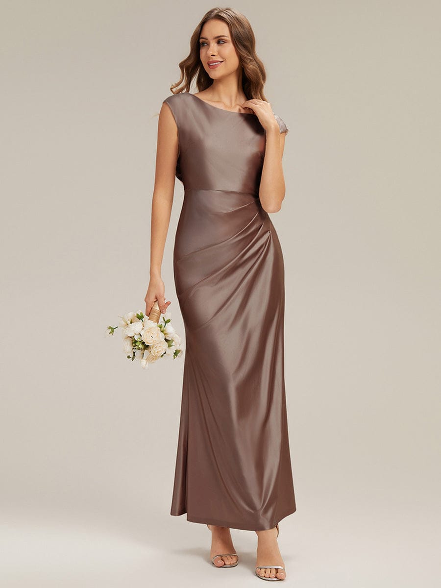 Satin Cap Sleeve A-Line Dress #color_Brown