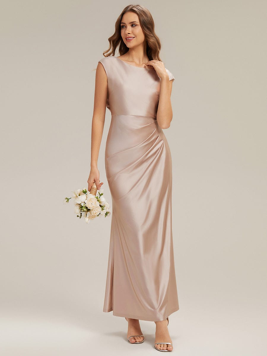 Satin Cap Sleeve A-Line Dress #color_Champagne