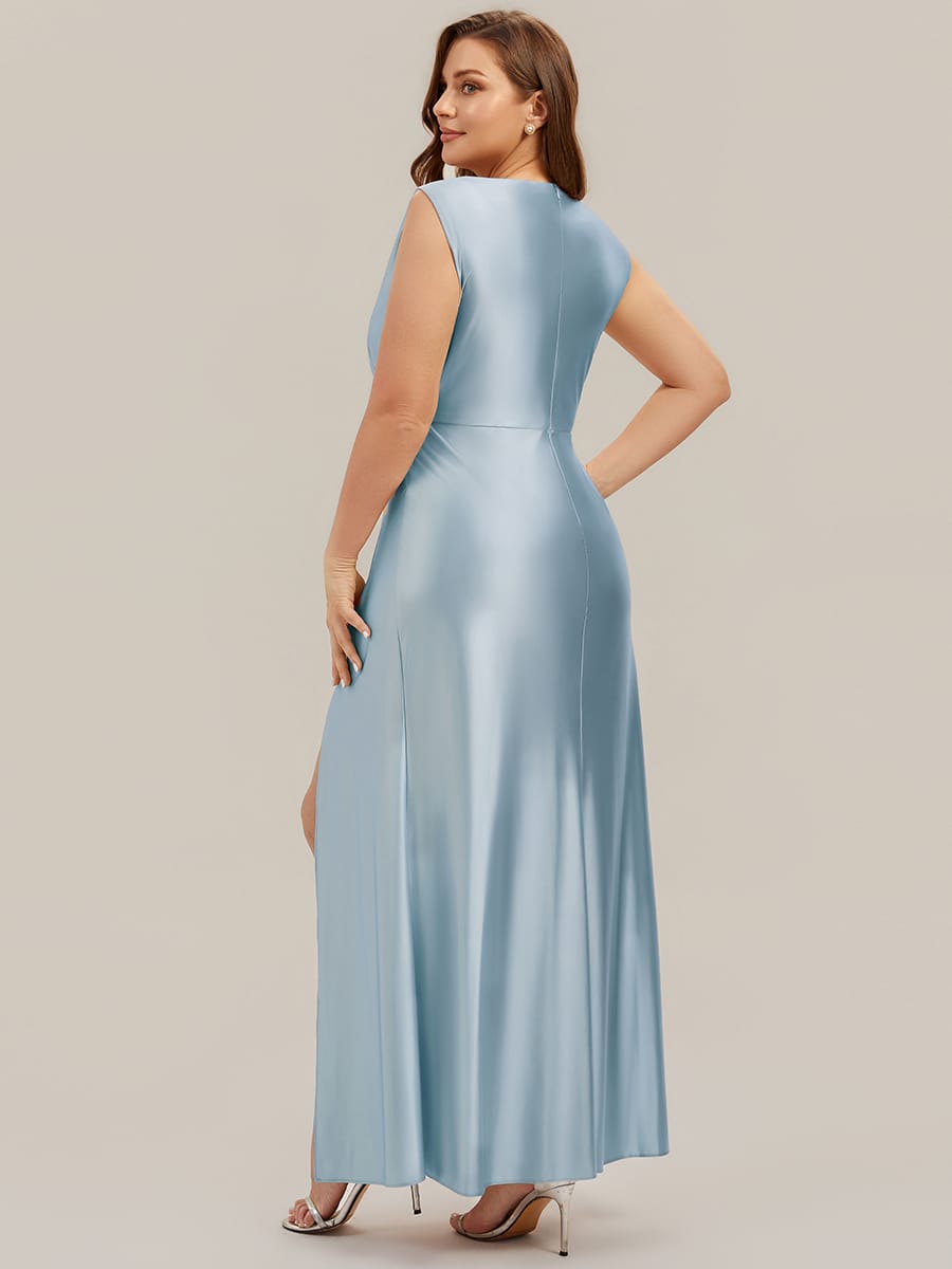 Thigh-High Slit Satin Sleeveless Dress #color_Sky Blue