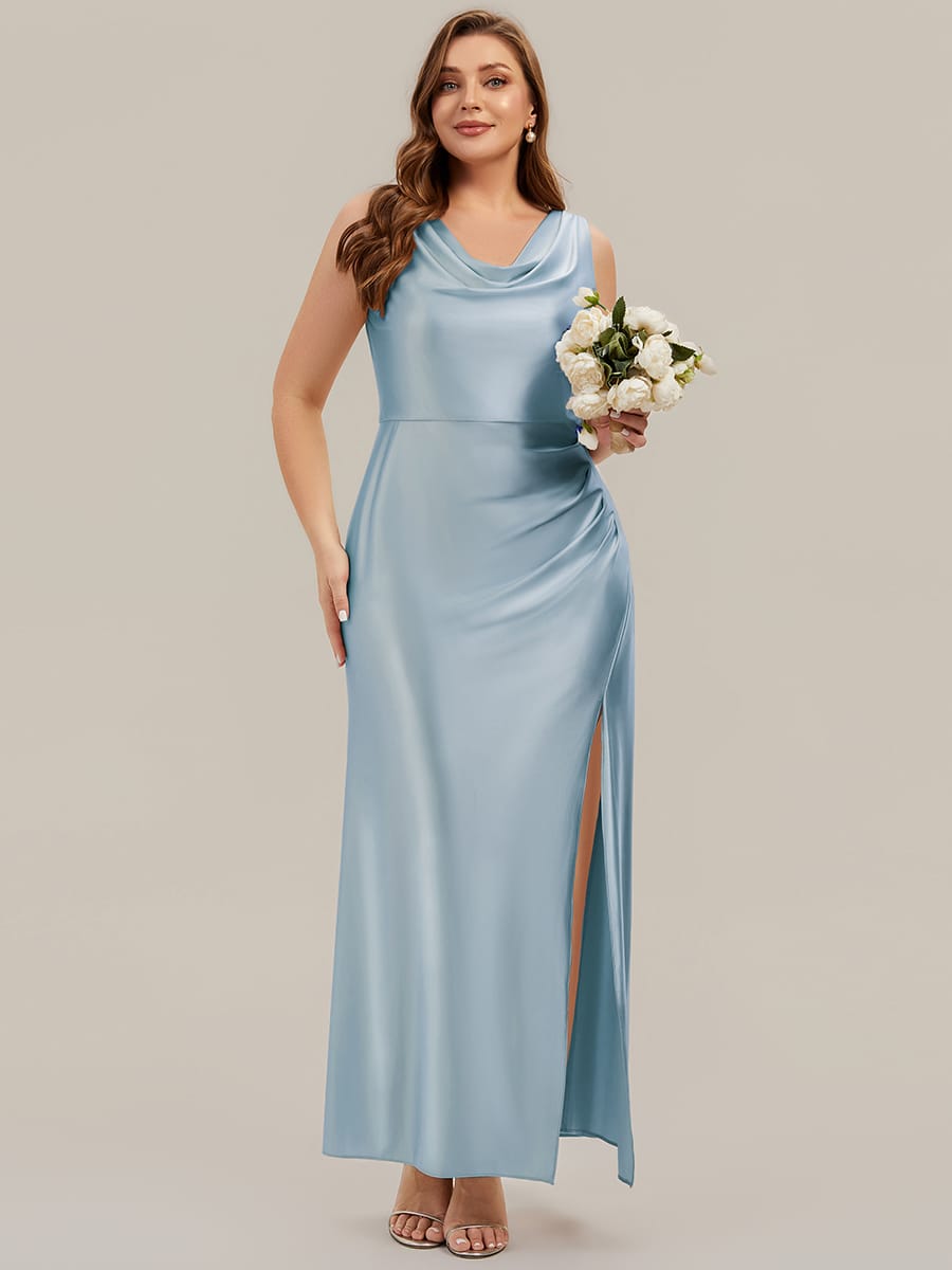 Thigh-High Slit Satin Sleeveless Dress #color_Sky Blue