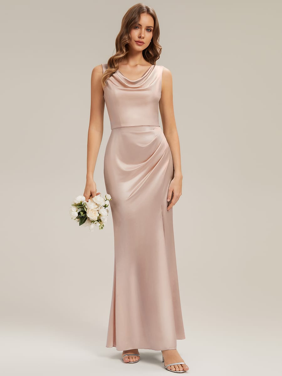 Thigh-High Slit Satin Sleeveless Dress #color_Champagne
